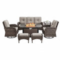 Patio Furniture Set Built for Year-Round Comfort, 50K BTU Fire Pit Table, Swivel Chairs, Weather Resistant