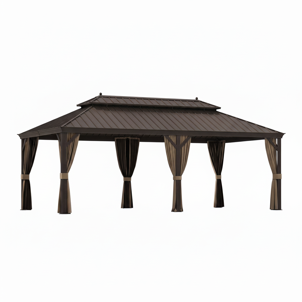 12 x 22 Ft. Hardtop Gazebo with Netting and Curtains