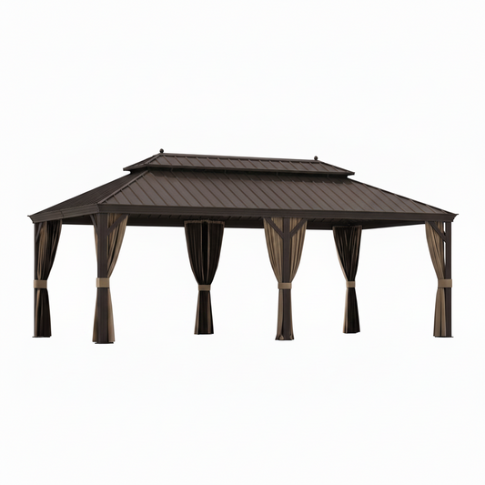 12 x 22 Ft. Hardtop Gazebo with Netting and Curtains