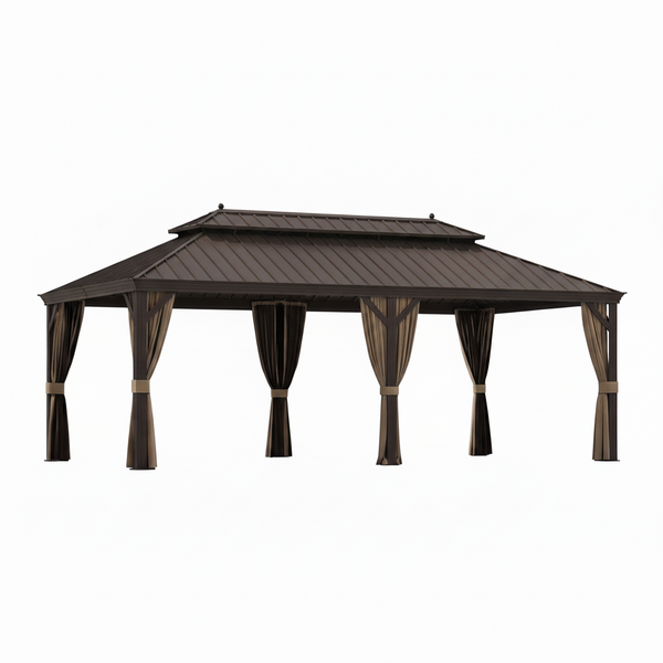 12 x 22 Ft. Hardtop Gazebo with Netting and Curtains
