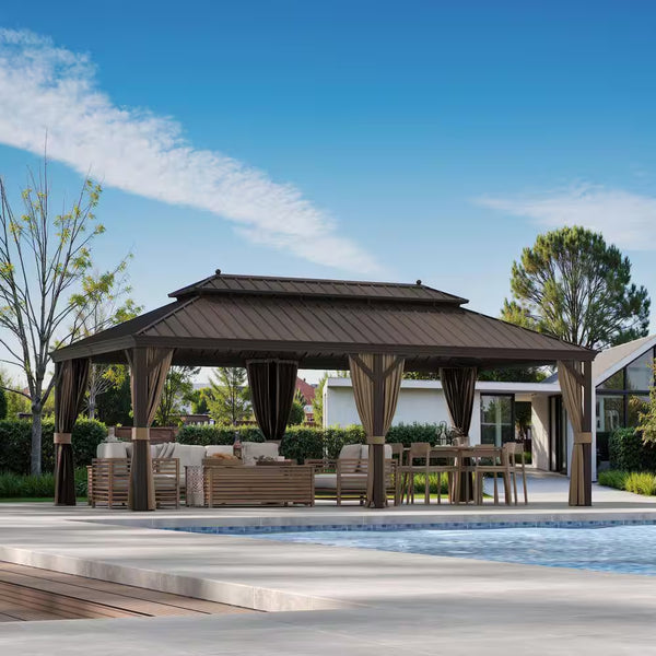 Hardtop Gazebo Built for Year-Round Use, Double Galvanized Steel Roof, Aluminum Frame, 264 Sq Ft Coverage