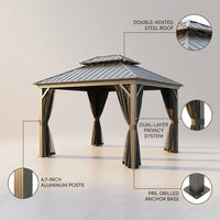 14 x 20 Ft. Aluminum Hardtop Gazebo with Netting & Curtains