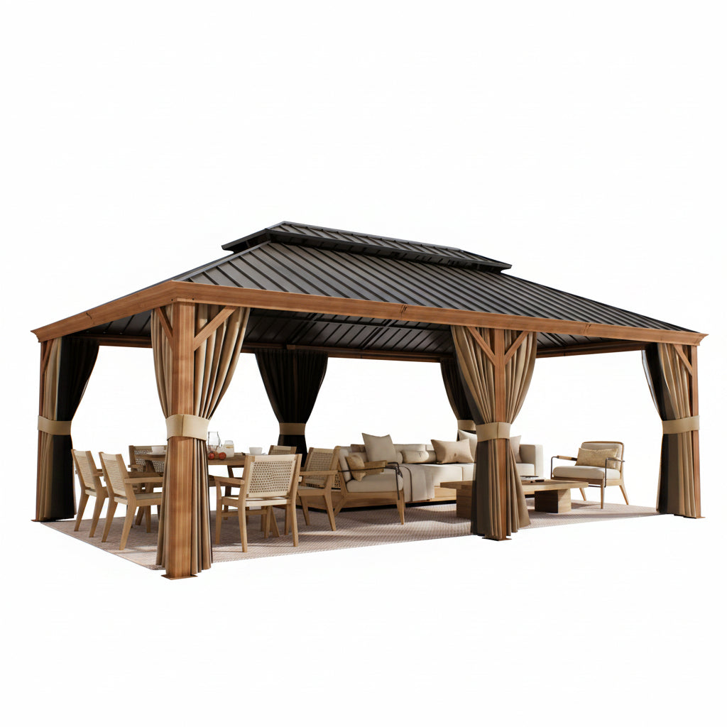 14 x 22 Ft. Hardtop Gazebo with Wood-Look Aluminum Frame