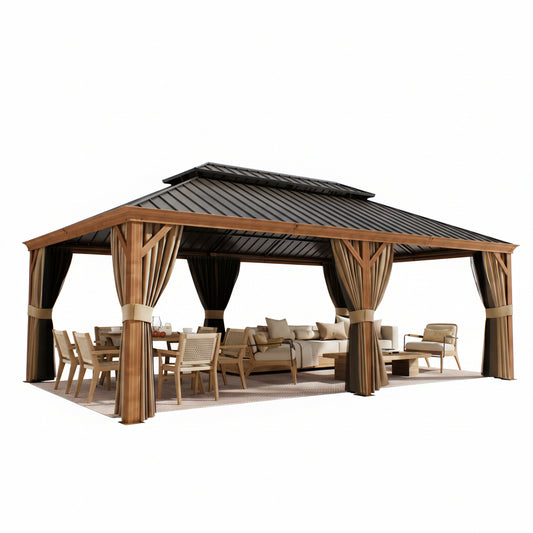 14 x 22 Ft. Hardtop Gazebo with Wood-Look Aluminum Frame