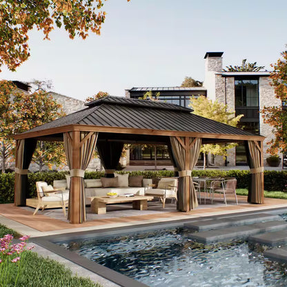 14 x 22 Ft. Hardtop Gazebo with Wood-Look Aluminum Frame — product view 14