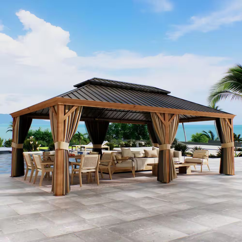 14 x 22 Ft. Hardtop Gazebo with Wood-Look Aluminum Frame — product view 2