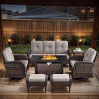 7-Piece Rattan Patio Set with Fire Pit Table – Brown & Beige — product view 10