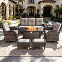 7-Piece Rattan Patio Set with Fire Pit Table – Brown & Beige — product view 2