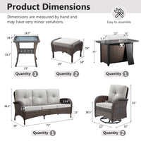 7-Piece Rattan Patio Set with Fire Pit Table – Brown & Beige — product view 6
