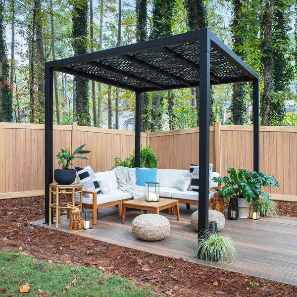 Aluminum Pergola Engineered for Modern Patios, 8x8 Matte Black, Powder Coat Finish, DIY Assembly