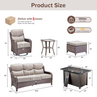 9-Piece Patio Set with Fire Pit, Swivel Chairs & 6" Cushions — product view 6