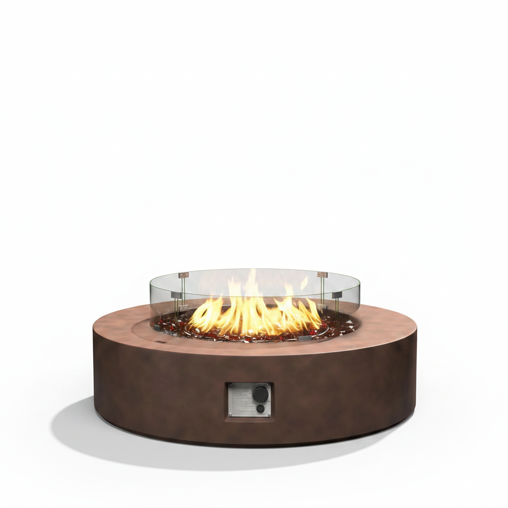 Propane Fire Pit Coffee Table with Wind Guard & Fire Glass