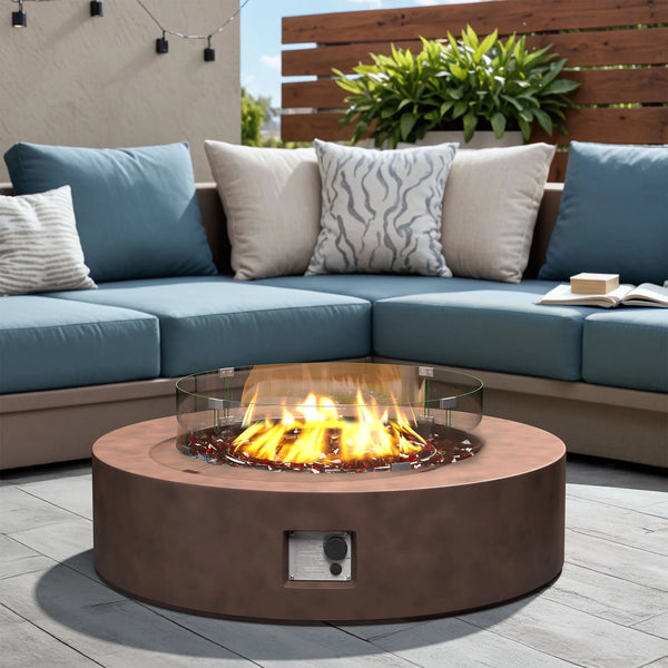 Propane Fire Pit Coffee Table Built for Outdoor Gatherings, 40.5 Inch Diameter, Electronic Ignition, Stainless Steel Burner
