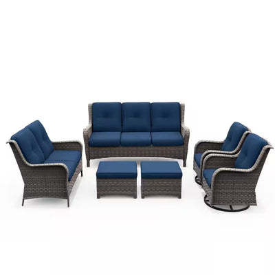6-Piece Outdoor Patio Conversation Set – Blue Cushions