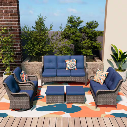 6-Piece Outdoor Patio Conversation Set with Blue Cushions — product view 2