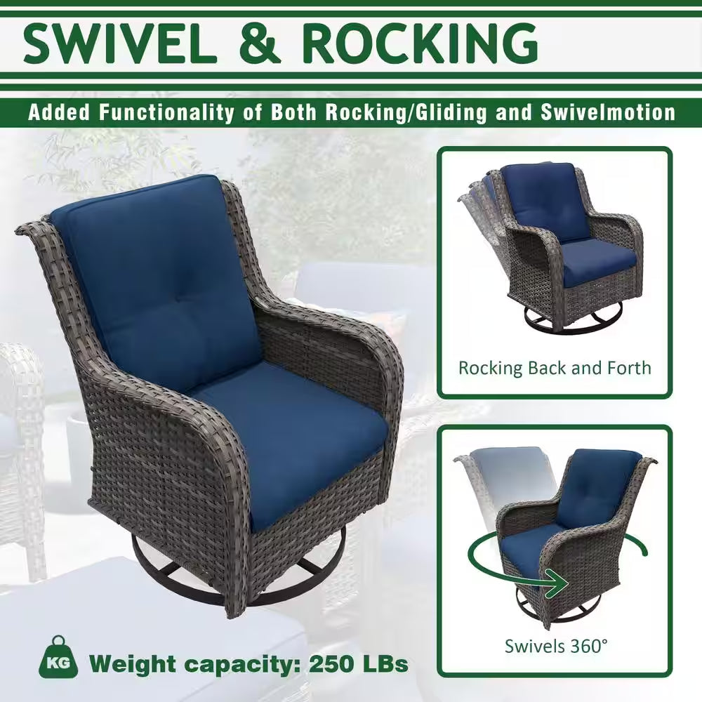 6-Piece Outdoor Patio Conversation Set with Blue Cushions — product view 5