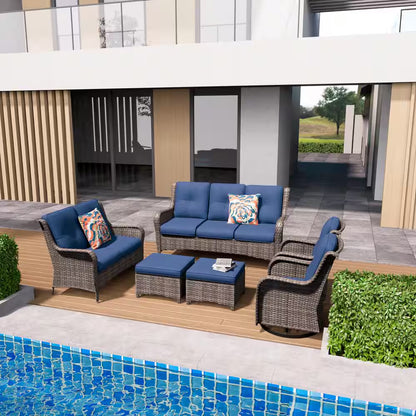 6-Piece Outdoor Patio Conversation Set with Blue Cushions — product view 7