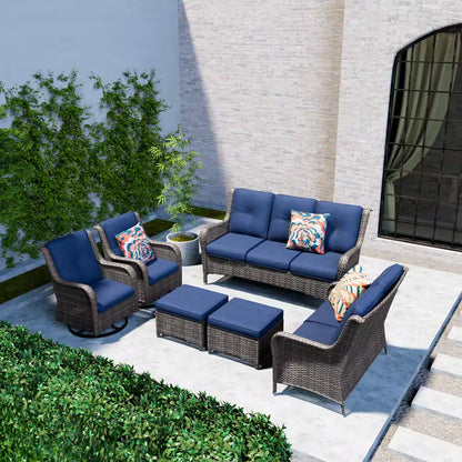 6-Piece Outdoor Patio Conversation Set with Blue Cushions — product view 8