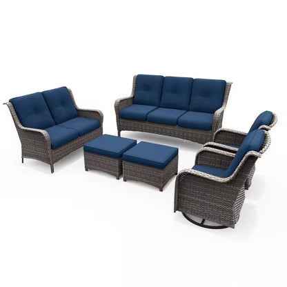 6-Piece Outdoor Patio Conversation Set with Blue Cushions — product view 9