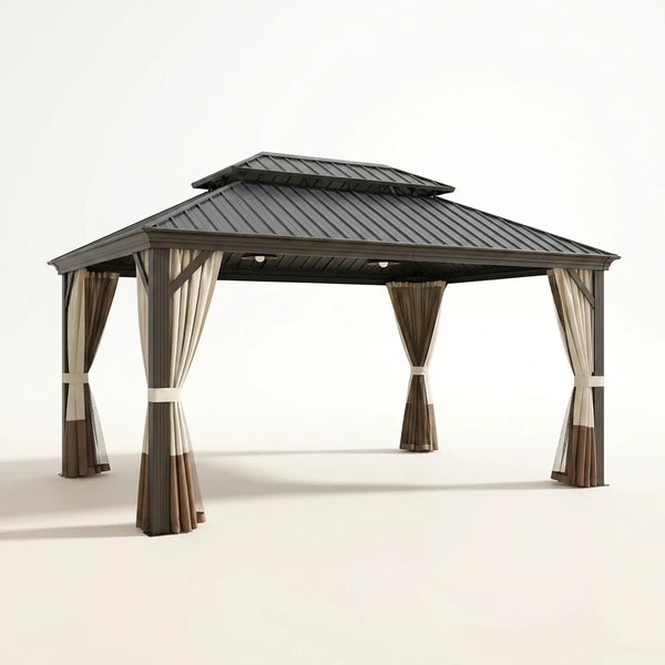 Hardtop Gazebo Built for Year-Round Use, 14x20 Aluminum Frame, Galvanized Steel Roof, Mosquito Netting
