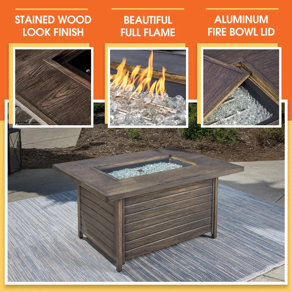 Rectangular Propane Outdoor Fire Table with Wood-Look Finish — product view 4