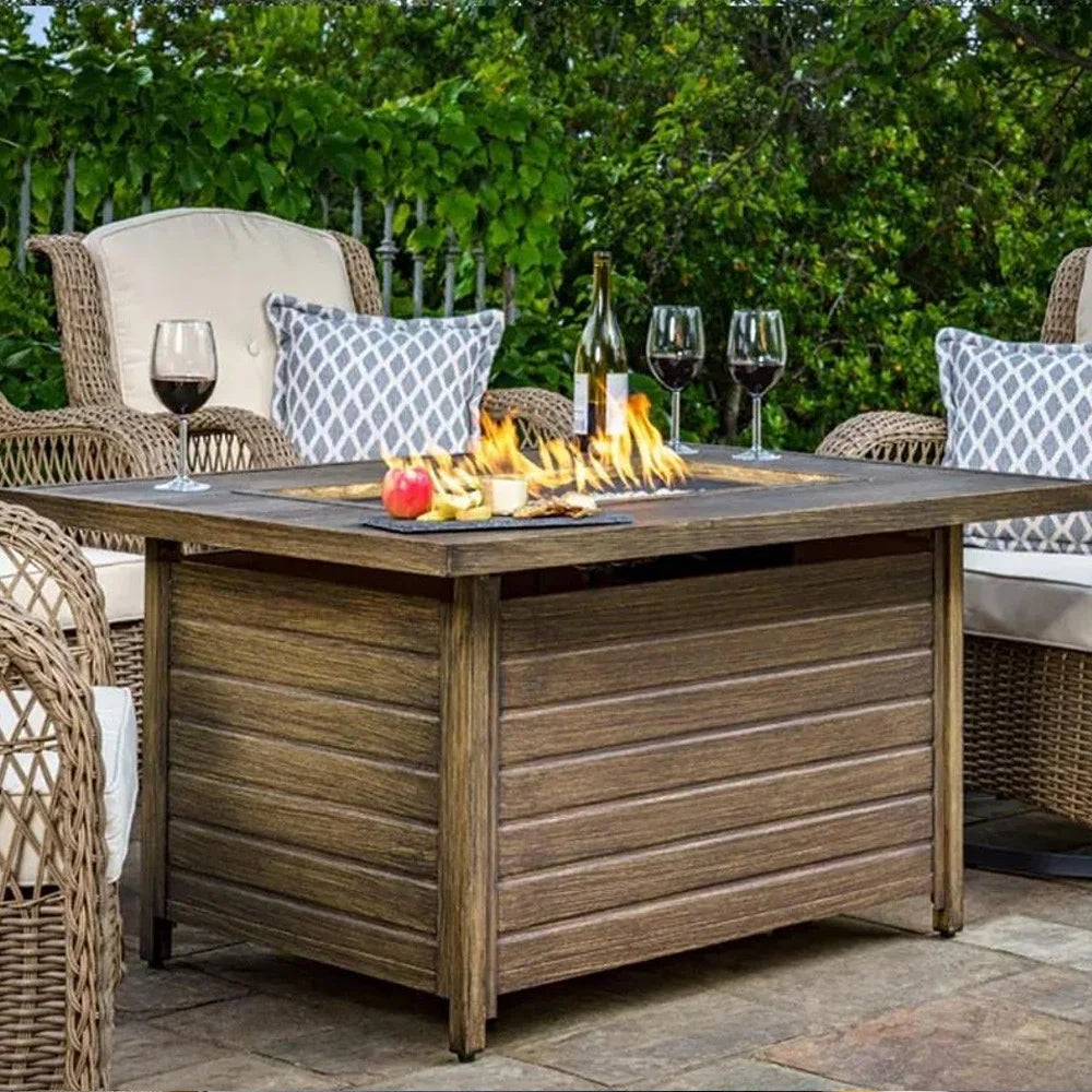 Rectangular Propane Outdoor Fire Table with Wood-Look Finish — product view 5