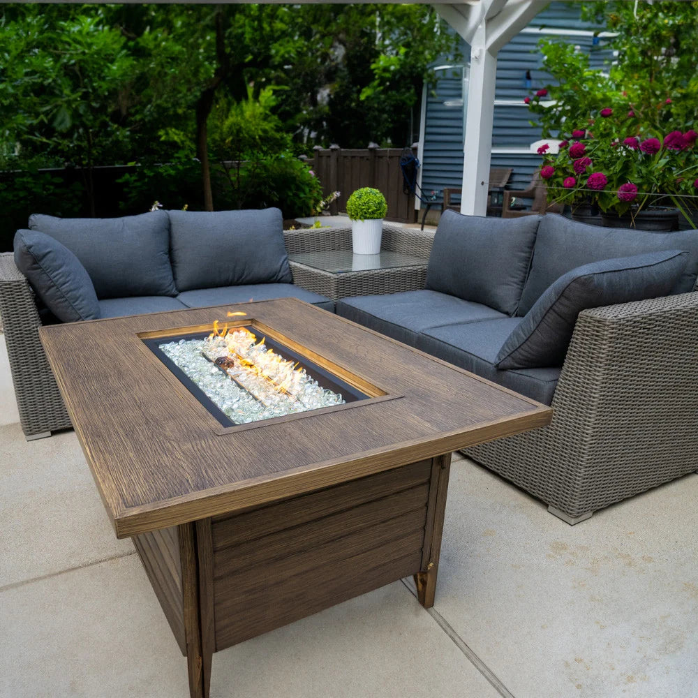 Rectangular Propane Outdoor Fire Table with Wood-Look Finish — product view 6